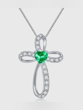 Heart Center Emerald Green Cross Pendant - Women Jewelry